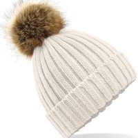 B412 Beechfield  Faux Fur Pom Pom Chunky Beanie (Var 02)